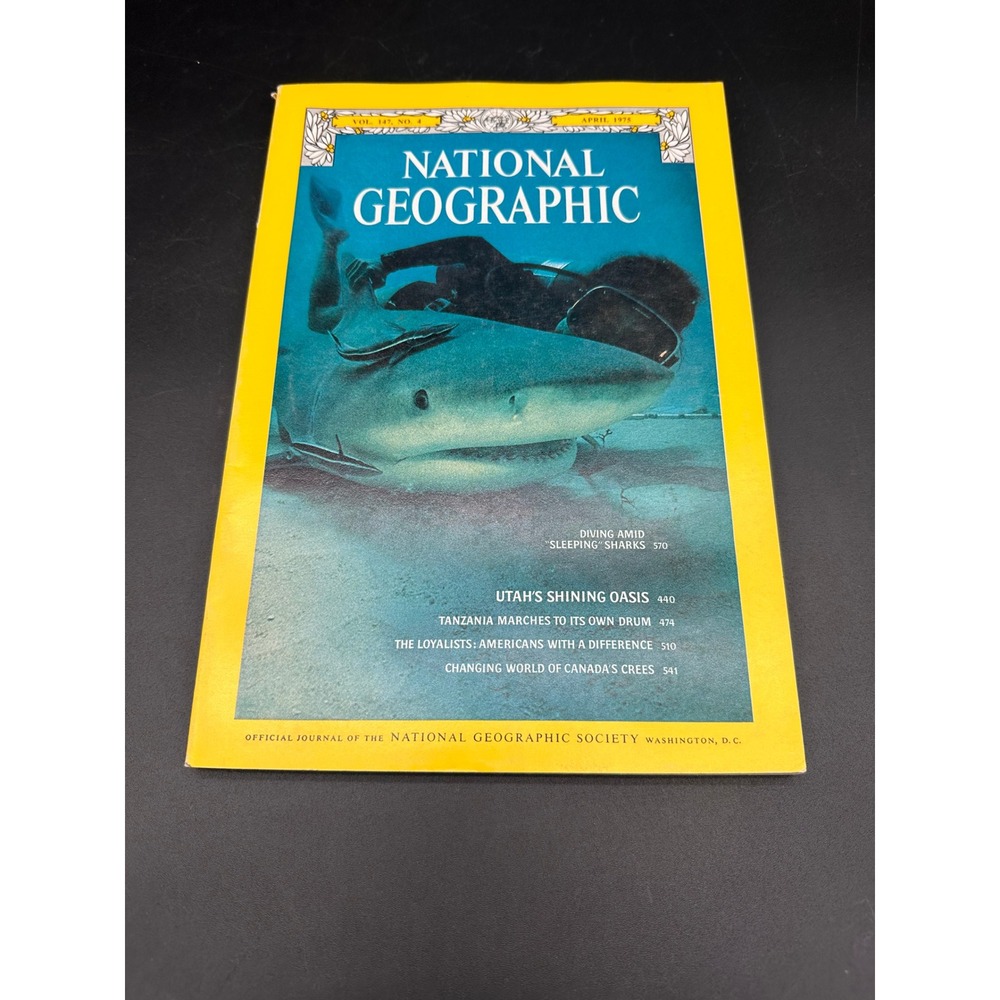 National Geographic April 1975 Magazine Sleeping Sharks Utah Tanzania Vintage